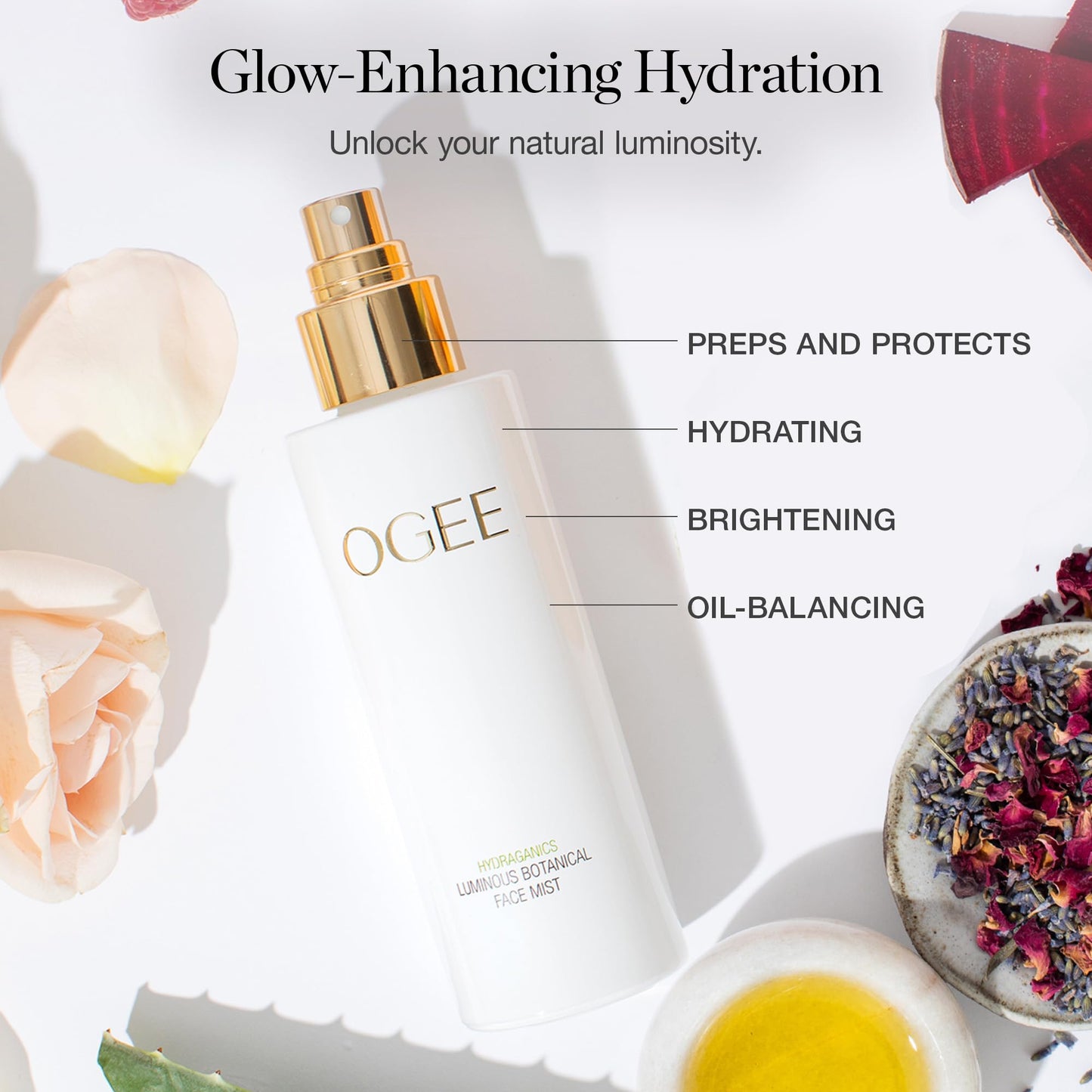 Ogee Rose Botanical Face Mist – Hydrating Organic Vegan Facial Mist, 90ml