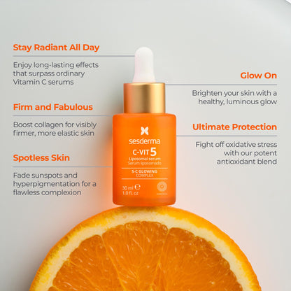 Sesderma C-VIT 5 Fusion Vitamin C Serum, Boosted Hydration, Radiant Glow, Antioxidant Defense, Targets Pigmentation, Pro Skincare Formula, 1.0 fl. Oz