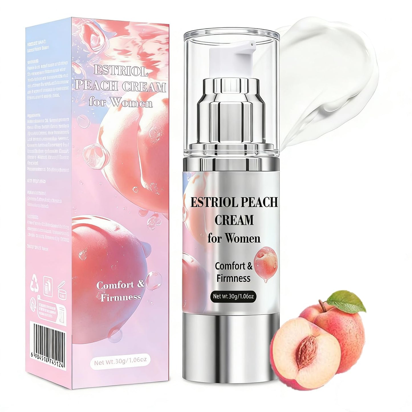Bioidentical Estriol Cream for Women, Intimate Moisturizing Cream for Vaginal Dryness & Discomfort, Menopause Support (Peach Flavor)