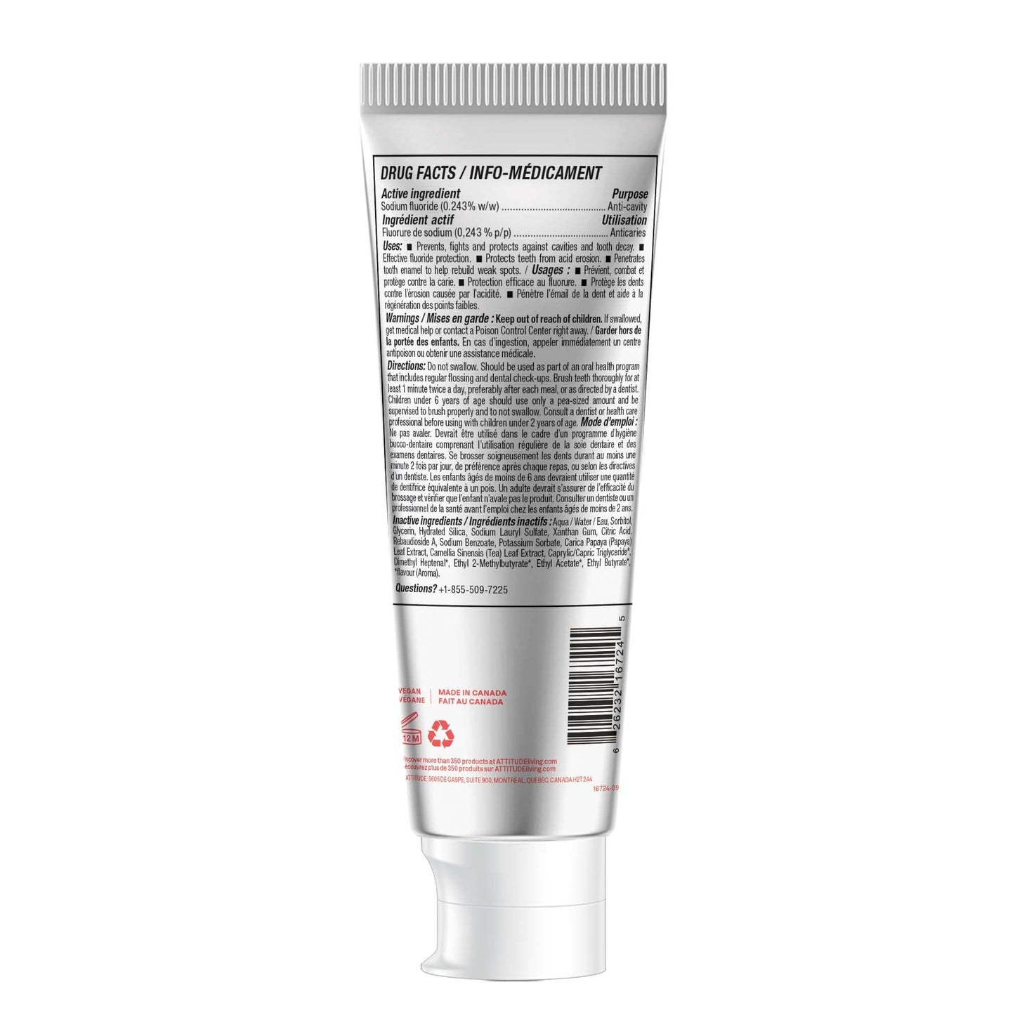 ATTITUDE Toothpaste with Fluoride, Prevents Tooth Decay and Cavities, Vegan, Cruelty-Free and Sugar-Free, Watermelon, 4.2 Oz