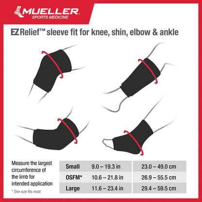 MUELLER Sports Medicine EZ Relief Compression Sleeve for Men and Women, Pain Relief Support, Reduces Swelling on Knees, Elbows, Wrists, Ankles, and More, Fits Right or Left, Black, One Size