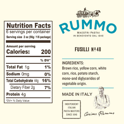 Rummo Gluten Free Fusilli N.48 - Gluten Free Fusilli Pasta Noodles, Made with Brown Rice & Corn, Pasta from Italy - 12 Ounce (Pack of 5)
