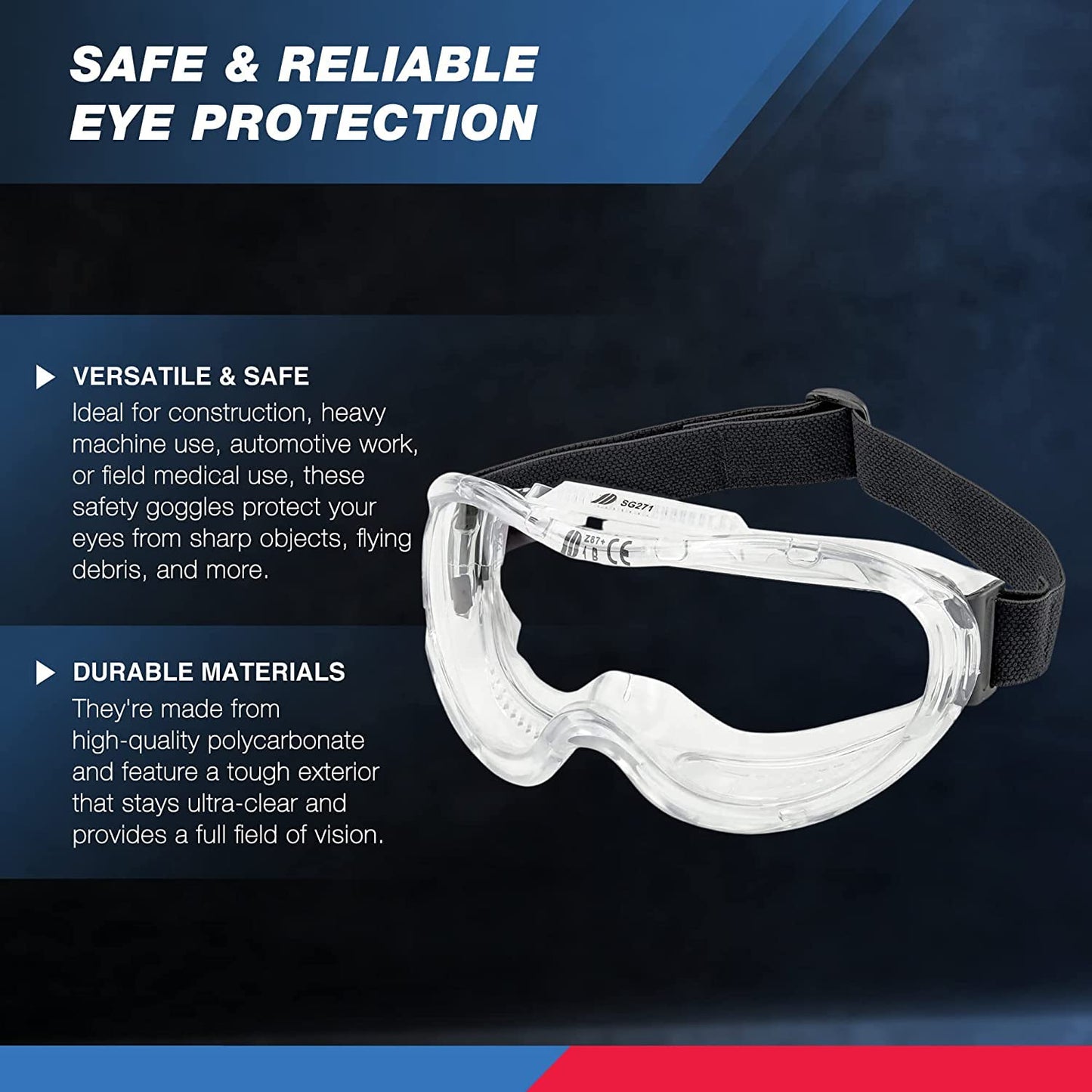 NEIKO Pro 53875B Clear Protective Lab Safety Goggles 2 pack, Chemistry, Scientific, Construction Goggles, Contractor Work, Woodworking, Anti-Fog and Splash, Includes Indirect Vent and for Men & Women
