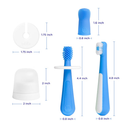 Ubbi Grow with Me Toothbrush Training Set for Babies and Toddlers, Includes Silicone Finger Brush, 360° and Soft Bristled Toothbrush, Polaris Blue