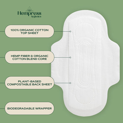 Hempress Ultra Thin Pads for Women, 36 Count, Feminine Care Organic Pads, Regular Flow Ultra Absorbent Cotton with Wings, Menstrual Sanitary Napkins, Fragrance Free, Skin Friendly & Breathable