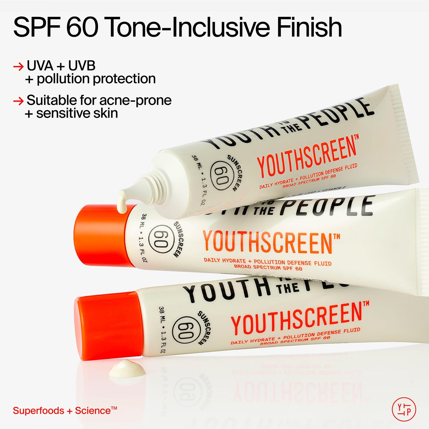 Youth To The People Youthscreen Sunscreen with SPF 60, Daily Hydration + Pollution Defense, Invisible Broad Spectrum Sunscreen, No White Cast, Dewy Finish, Non-comedogenic -1.3 fl oz
