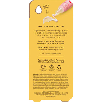 Burt’s Bees Lip Milk, Daily Lip Moisturizer, Sweet Strawberry, Vitamin Enriched Moisturizing Lip Balm with Almond Milk and Jojoba Oil, Hydrating for Softer Lips, 1 Tube, 0.34 Fl Oz