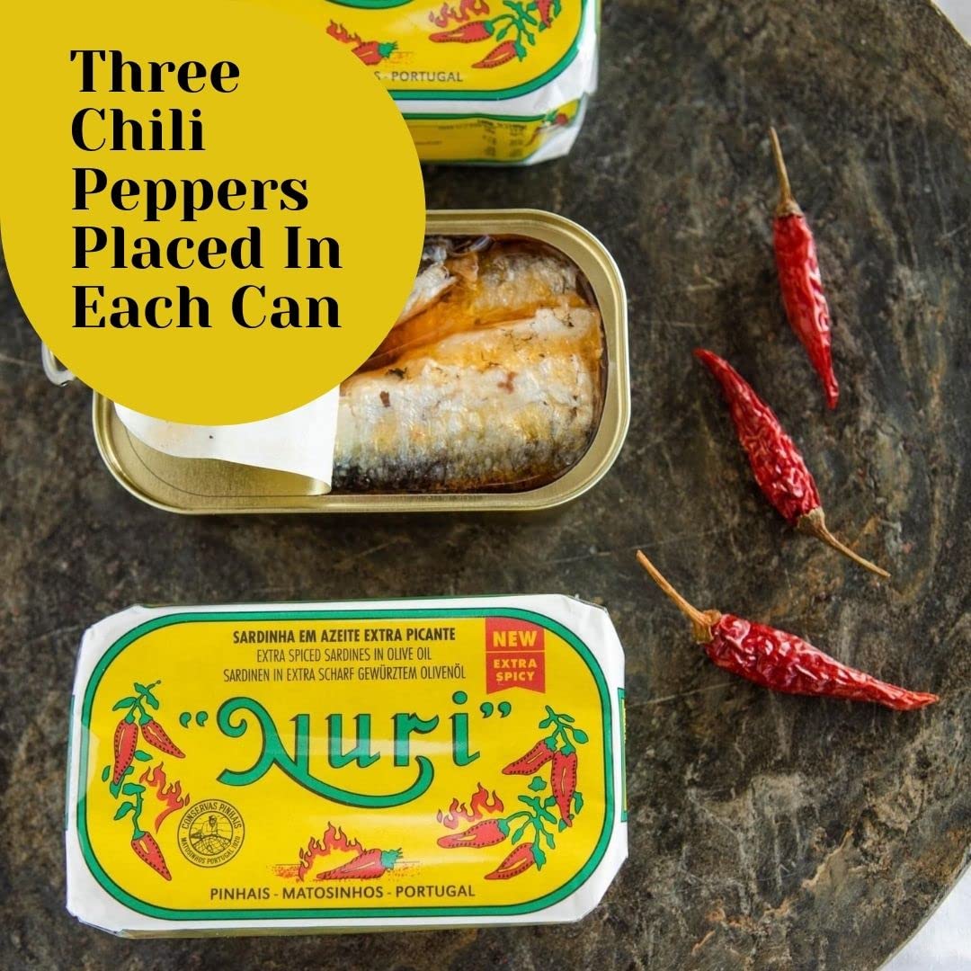 NURI Portuguese Sardines in Extra Spiced Olive Oil - 4 Pack - (4.4 oz cans)