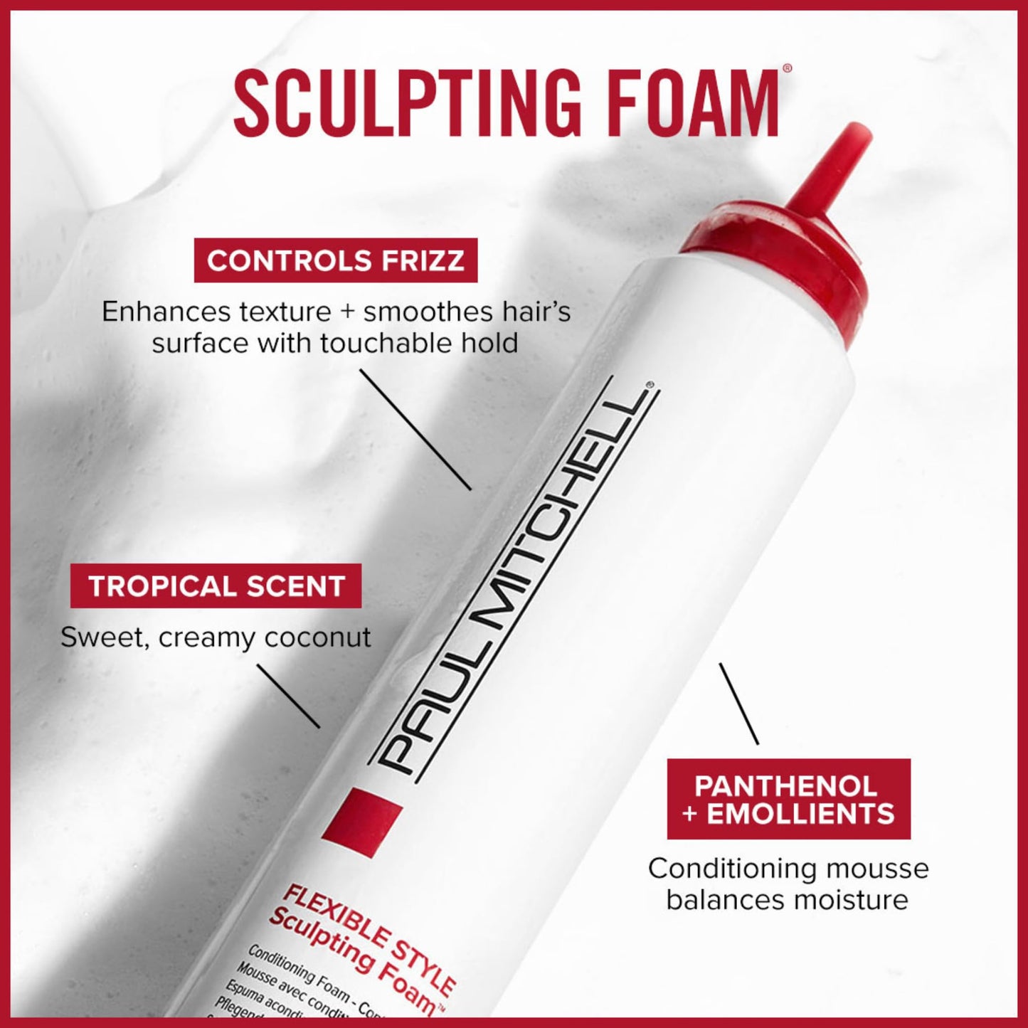 Paul Mitchell Sculpting Foam, Touchable, Flexible Hold + Frizz Control, For All Hair Types