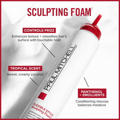 Paul Mitchell Sculpting Foam, Touchable, Flexible Hold + Frizz Control, For All Hair Types