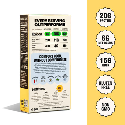Kaizen Low Carb Keto Rice - Gluten-Free, High Protein (20g), Keto Friendly, Plant Based, Made with High Fiber Lupin Flour - 8 ounces (Pack of 3)