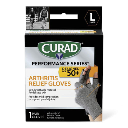 Curad Performance Series 50+ Arthritis Reilef Glove, Aids in Arthritis, Carpal Tunnel & Tendonitis, Breathable, Soft, Mild Compression, 1 Pair, Large