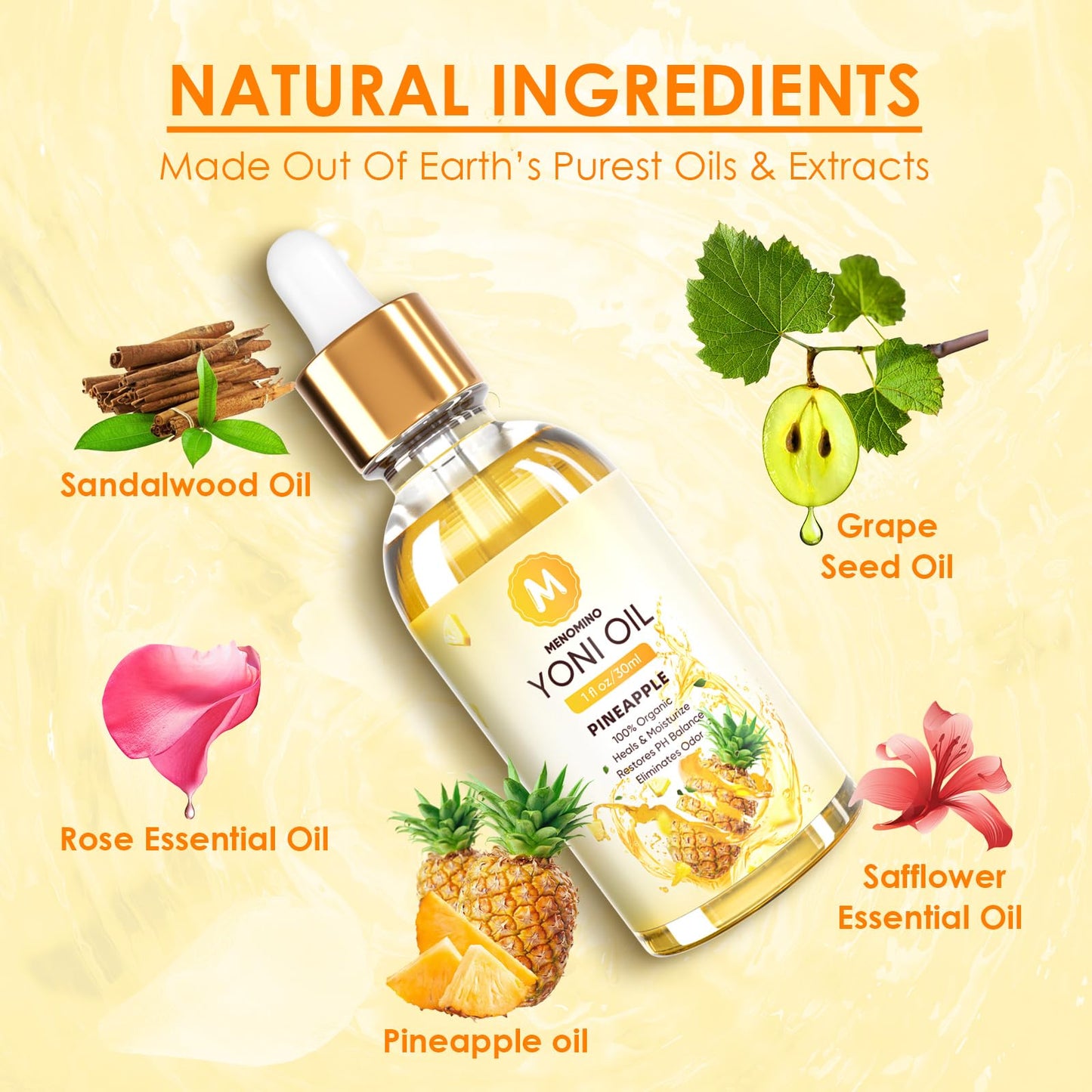 3 Pack Yoni Oil Feminine Oil for Women pH Balance - Feminine Deodorant with Pineapple Peach Strawberry Essential Oil, 1 fl oz/pc