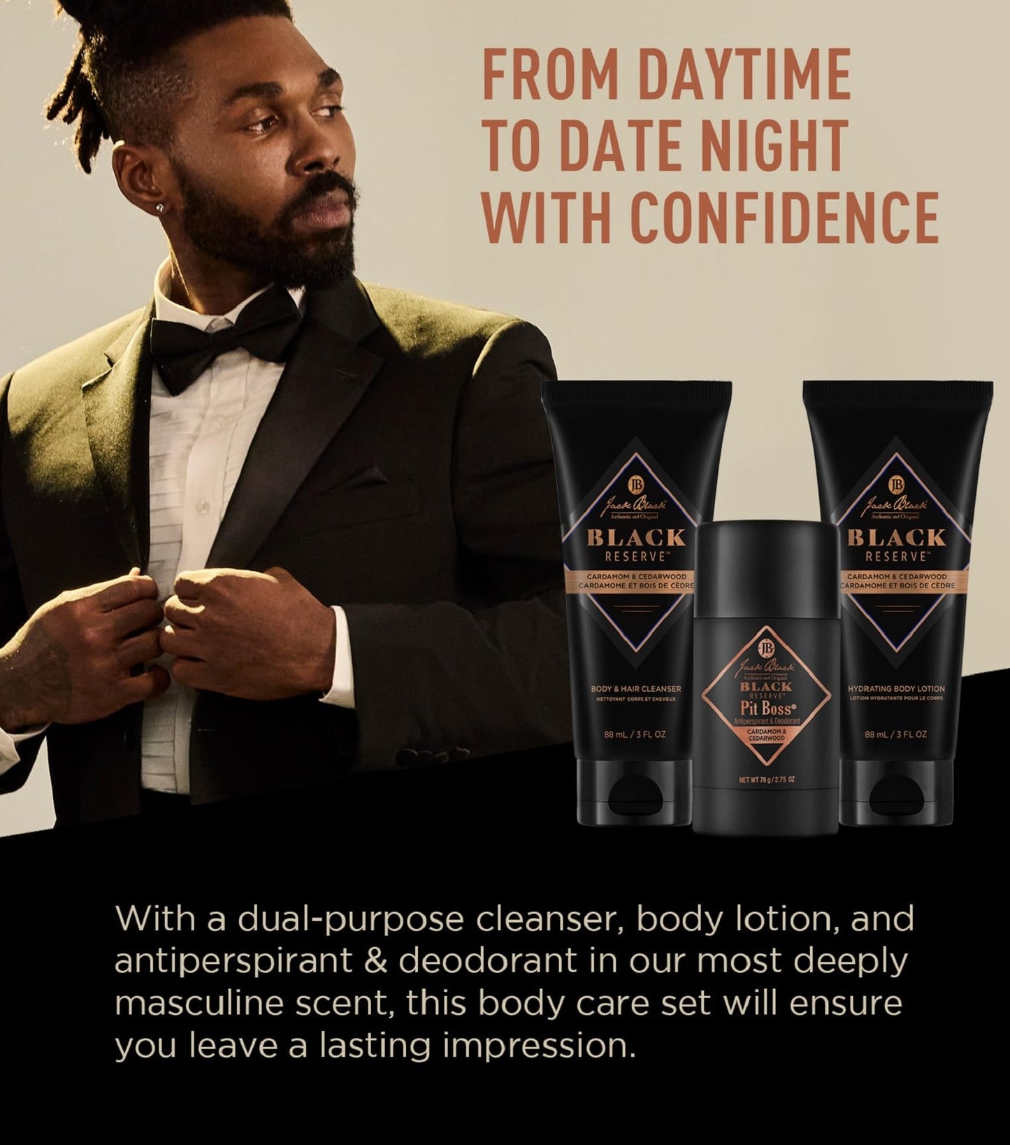 Jack Black Body Collection Set for Men - Mens Body Wash, Pit Boss Men's Deodorant, Body Lotion, Grooming Kit