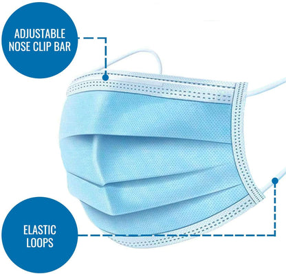 HealthSmart Disposable 3 Layer Face Mask with Ear Loops for Single Use, 50 Count (Pack of 1)
