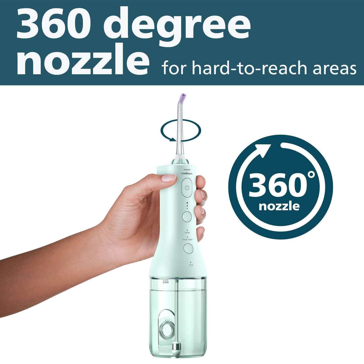 Philips Sonicare Cordless Power Flosser 3000 - Water Flosser with Innovative Quad Stream Technology, Oral Irrigator with 2 Flossing Modes and 3 Pressure Levels, IPX7 Waterproof, Mint, HX3826/24