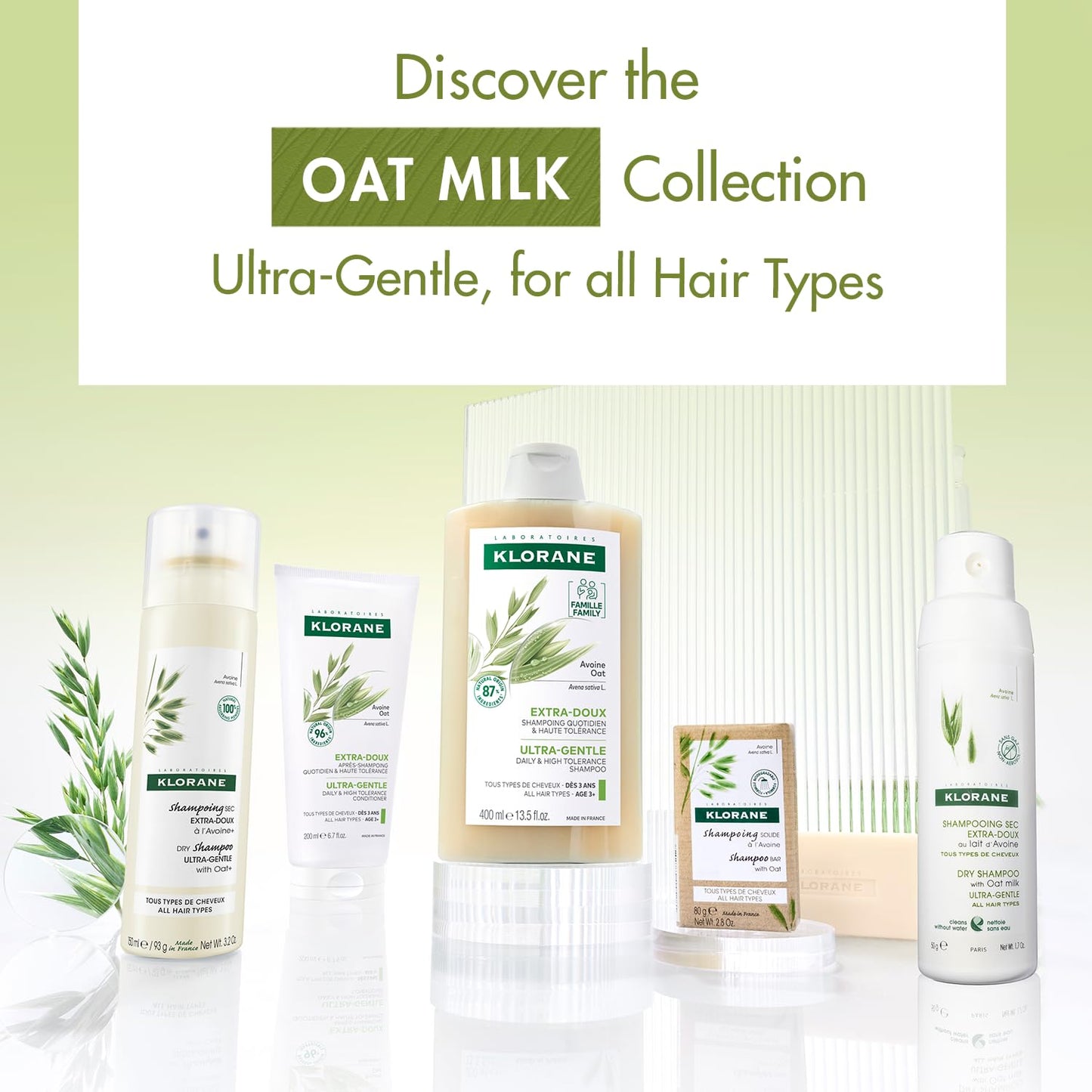 Klorane Ultra-Gentle Shampoo with Oat Milk - Sulfate-Free - Dermatologist and Pediatric Tested - Hypoallergenic, Vegan, Plant-Based Fomula - High Tolerance Formula for Whole Family - 13.5 fl. oz.