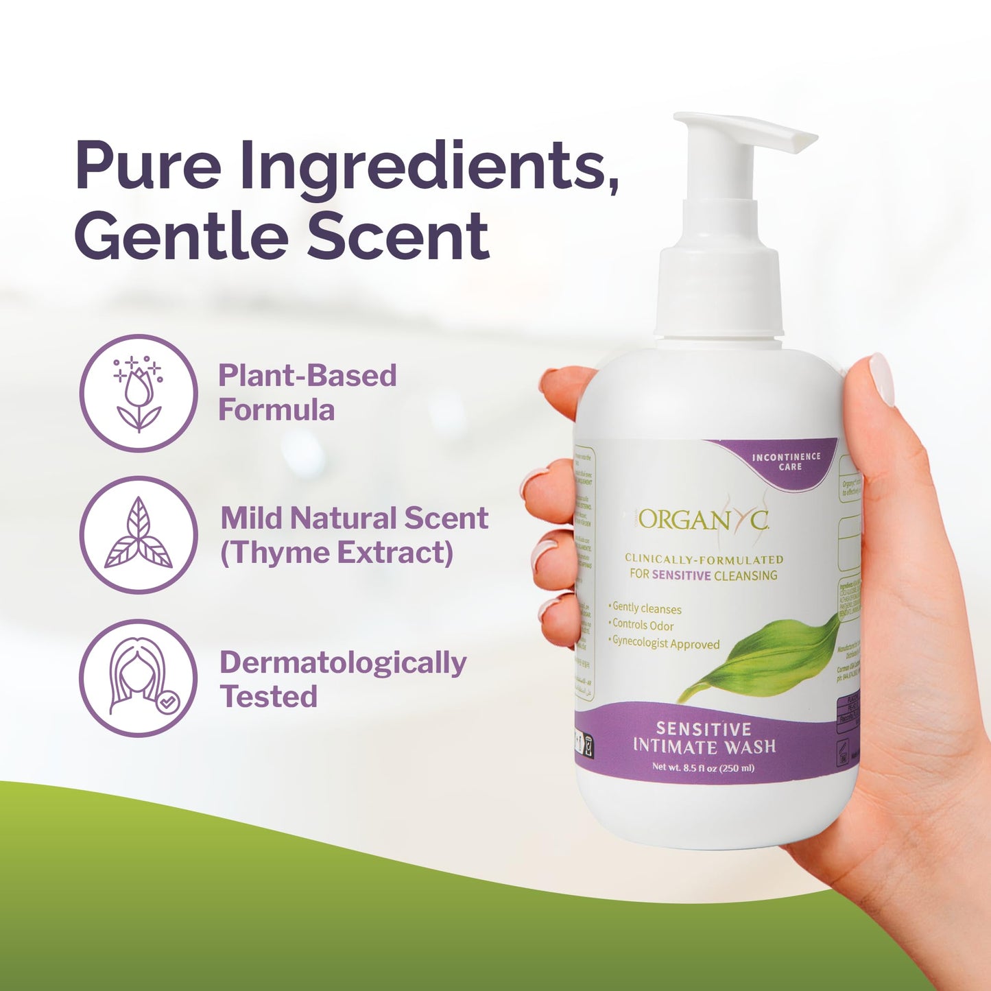 Organyc Feminine Wash for Incontinence, Gentle Intimate Wash for Women with Thyme Extract, Feminine Hygiene Supplies, 8.5 fl oz