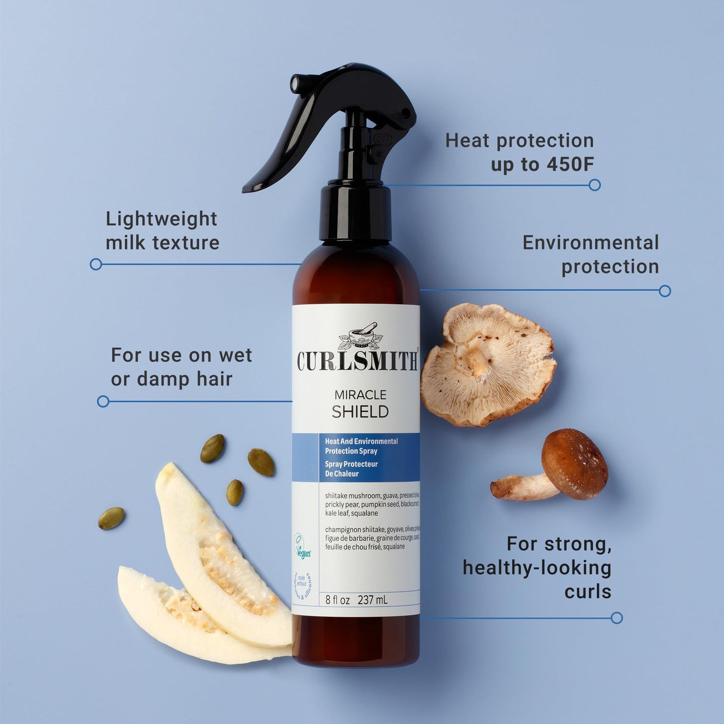 CURLSMITH Miracle Shield - Multi-Protection Spray for Curls, Pollution Shield Hair Mist, For All Curl Types, Vegan & Cruelty Free