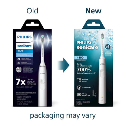 Philips Sonicare 4100 Series Electric Toothbrush - Sonic Toothbrush with Advanced Sonic Technology, Pressure Sensor, Two Intensity Settings, Smartimer & Quadpacer, White, Model HX3681/23