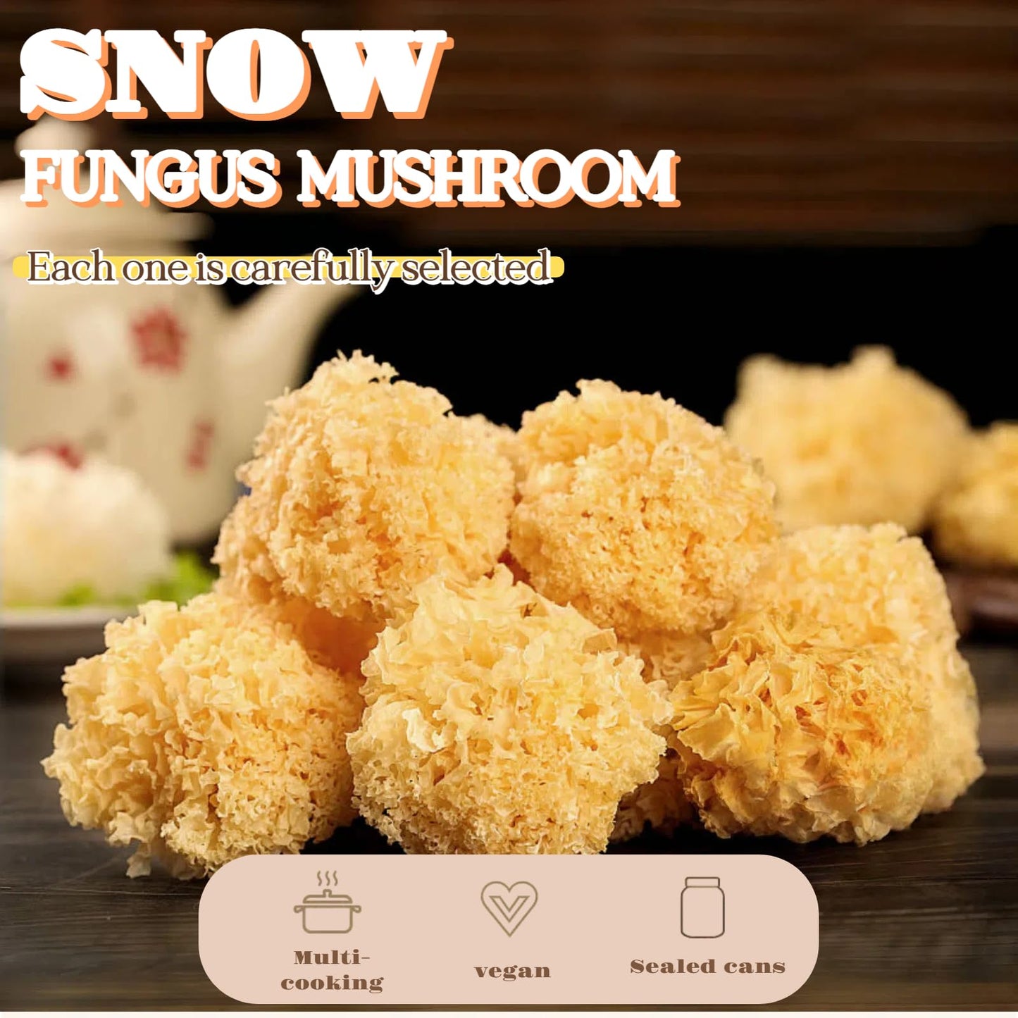 White Snow Fungus – (3.5 oz) | Sealed Jar | Easy Storage | Whole Plant, Rootless | Ideal for Desserts, Soups, and Cooking | Dried Snow Fungus |椴木小银耳，雪耳。