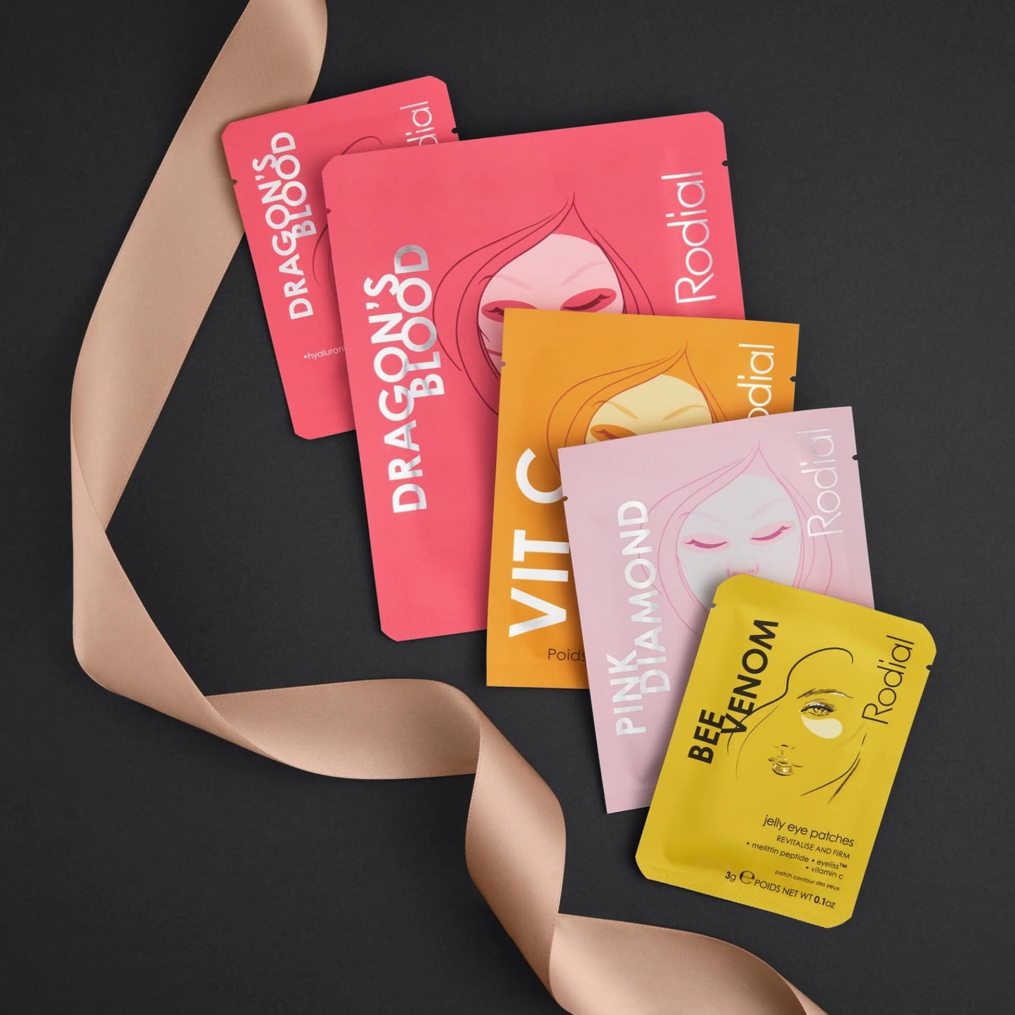 Rodial At Home Facial Edit - Mask Gift Set with Dragons Blood Hyaluronic Jelly Mask, Pink Diamond and Vit C Sheet Masks & 2 Eye Patch Sets - Hydrating & Brightening