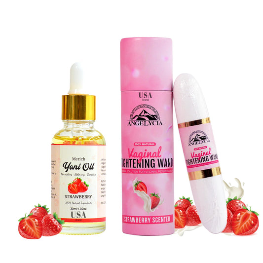 ANGELYCIA Ultimate Feminine Rejuvenation Combo, Virginity Wand Strawberry and Feminine Yoni Detox Oil Strawberry, Vaginal Tightening Solution, Restores pH Balance for Women,
