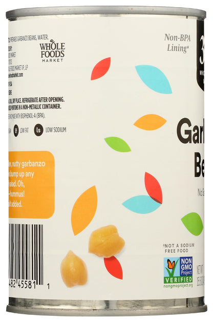 365 by Whole Foods Market, Unsalted Garbanzo Beans, 15.5 Ounce
