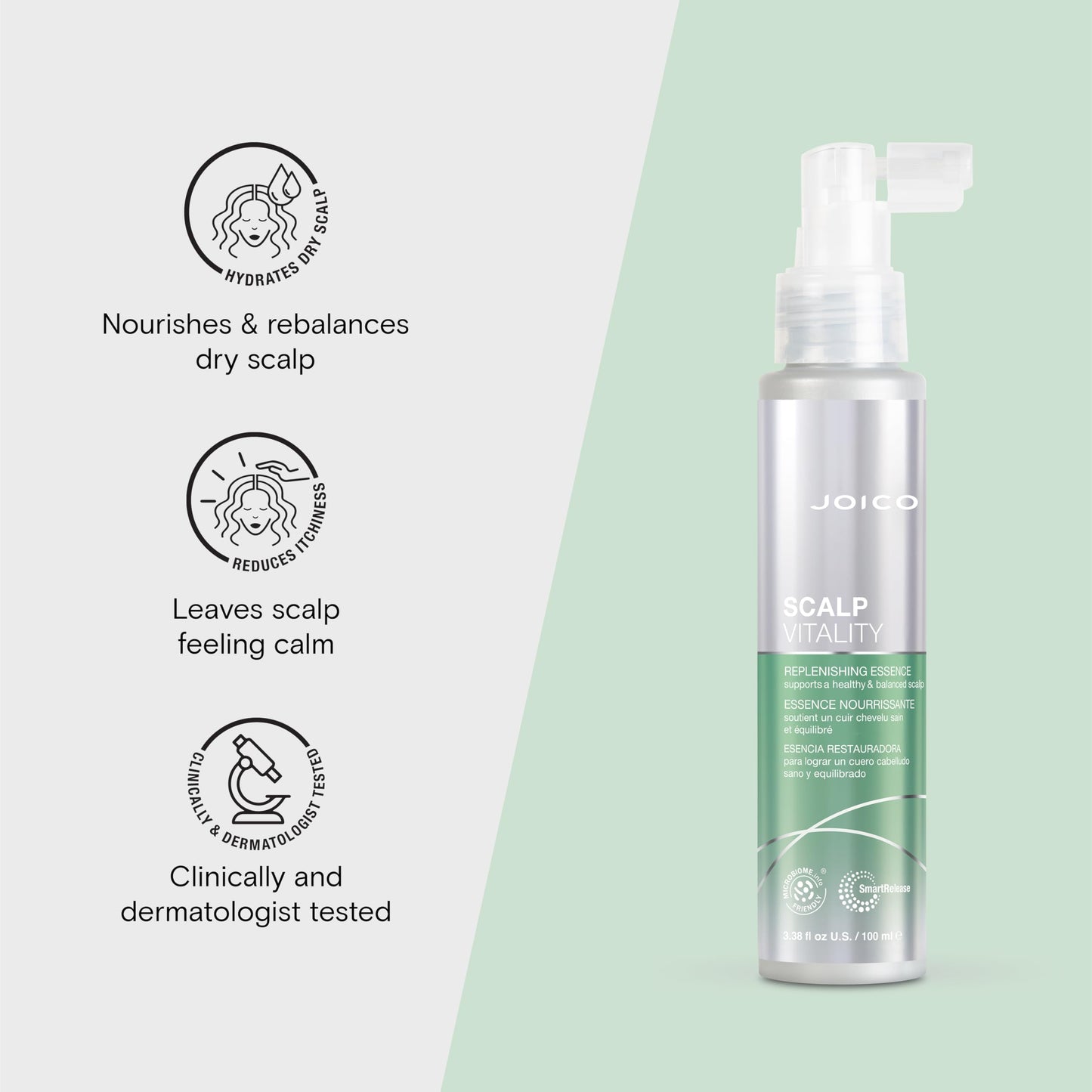 Joico Scalp Vitality Replenishing Essence | Supports A Healthy & Balanced Scalp | For Dry, Tight and Itchy Scalp | Hydrate & Nourish | Leaves Scalp Replenished & Calm | Cooling Sensation | 3.38 Fl Oz