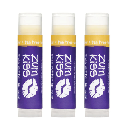 Indigo Wild Zum Kiss Stick - Natural Lip Balm with Organic Beeswax, Sunflower Oil & Vitamin E - Flavored, Hydrating Lip Moisturizer - Tea Tree & Lavender (3 Pack)