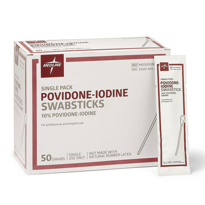Medline Povidone-Iodine PVP Swabstick, Single Pack, Antiseptic for First Aid, Pack of 500
