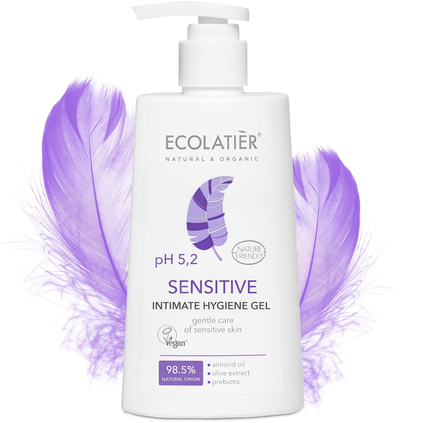 Feminine Wash Sensitive with Almond Oil & Olive Extract – 98.5% Natural, Vegan, pH 5.2 Balanced vaginal wash for woman Dry & Sensitive Skin, Restores Microflora & Moisture, 8.5 Fl Oz – ECOLATIER