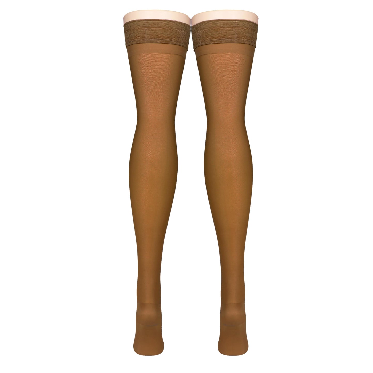 NuVein Sheer Compression Stockings for Women, 15-20 mmHg Support, Medium Denier, Thigh High, Closed Toe, Taupe, X-Large