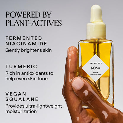 HERBIVORE Nova Facial Oil - Bi-Phase Oil with Tumeric + Niacinamide, Serum and Oil in one, Plant-based, Vegan, Cruelty-free, 50 mL / 1.7 oz