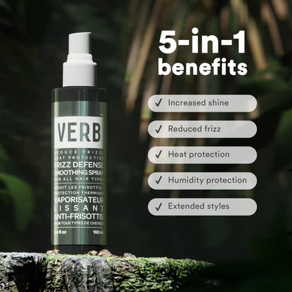 VERB Frizz Defense Smoothing Spray – Anti-Frizz Shield + Heat Protection for Sleek Blowouts – No Parabens, Gluten, or Harmful Sulfates – All Hair Types