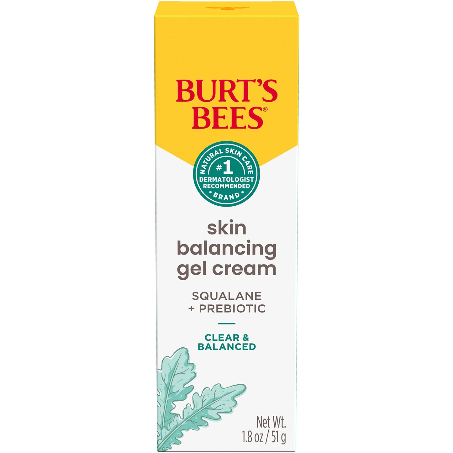 Burt's Bees Clear and Balanced Skin Balancing Gel Cream With Squalane and Prebiotic, Gel Moisturizer for Breakout-Prone Skin, 1.8 oz. Bottle