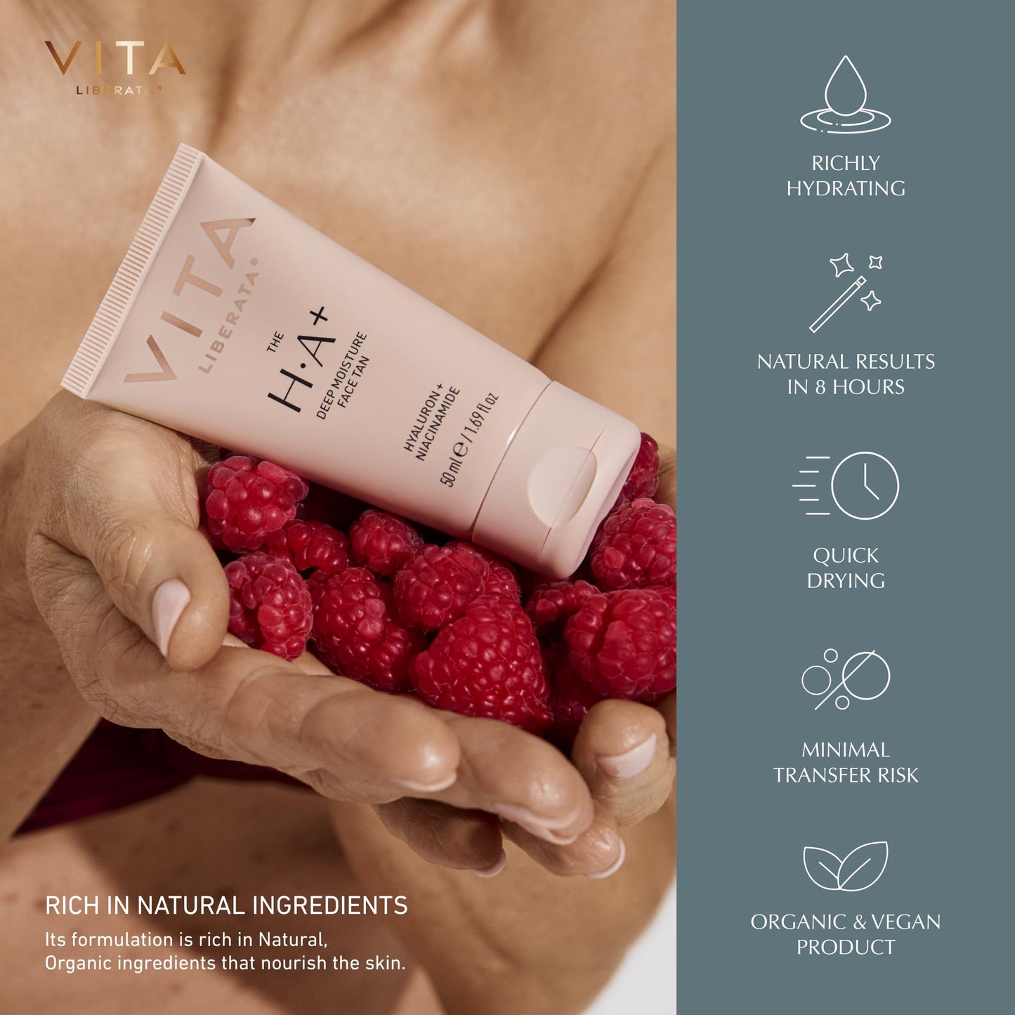 VITA LIBERATA Face Tanning Moisturizer 1.69 fl oz with Hyaluronic Acid & Niacinamide - Nourishing, Ultra Hydrating Moisturizer, For a Sun-Kissed, Radiant Glow, Customizable Tan, Fades Evenly