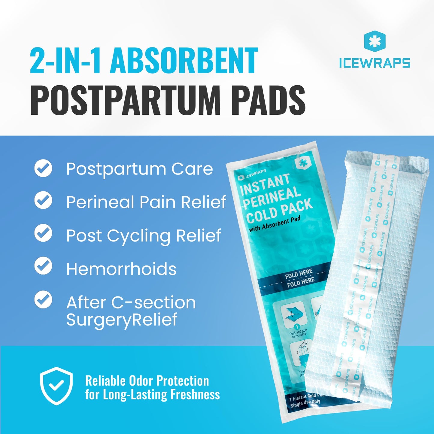 ICEWRAPS Instant Postpartum Cold Pads for Women After Birth – Ice Packs for Postpartum Care, Easy to Activate (Squeeze to Use) Stays Cold up to 20 Min, 12 Pack, Disposable Pads – FSA-HSA Eligible