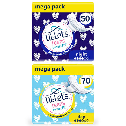 Lil-Lets Day and Night Teens Pads Bundle with Lil-Lets Teens Day Pads X 70 Count and Lil-Lets Teens Night Pads X 50 Count