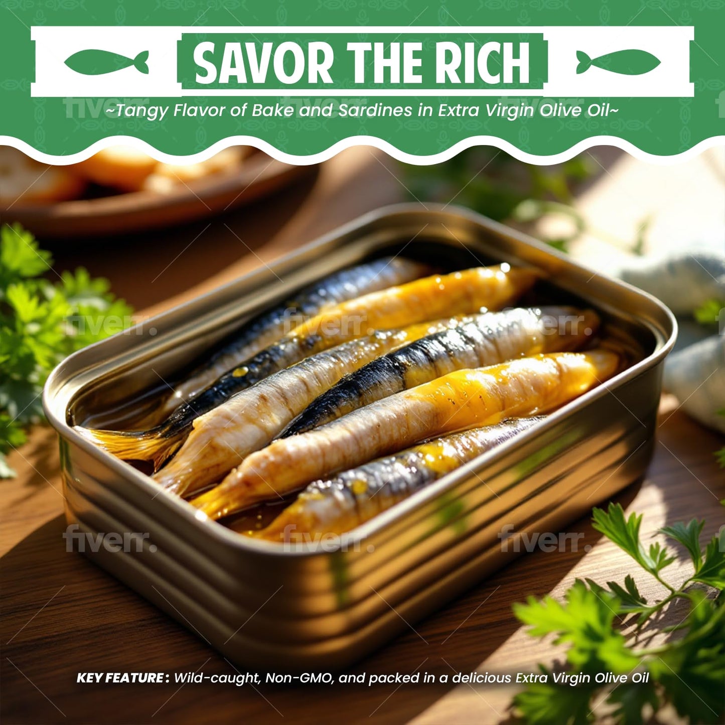 Bake and Tango - Sardines in Extra Virgin Olive Oil - 4.4oz (Pack of 12) | Rich in Omega-3, High-Protein, Wild-Caught, Non-GMO, Gluten-Free, Perfect for Snacks, Salads, and Recipes (4.4oz, Extra Virgin Olive Oil)