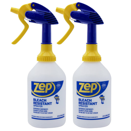 Zep Bleach Resistant Professional Sprayer Bottle - 32 oz (Pack of 2) - ZUPRO2-30 Foot Stream Spray or a Fine Mist, Adjustable Nozzle Measurements, Bleach Resistant for Up to a Year