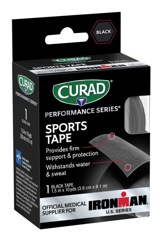 CURAD Performance Series Ironman Sports Tape, 1.5-Inch x 10-Yard Roll, Black, One