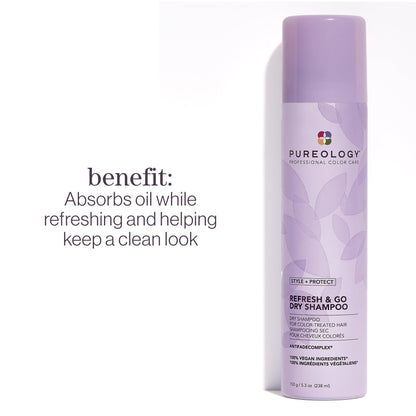 Pureology Style + Protect Refresh & Go Dry Shampoo For Oily and Color-Treated Hair - Volumizes and Protects from Heat Dry Shampoo, Silicone-Free & Vegan