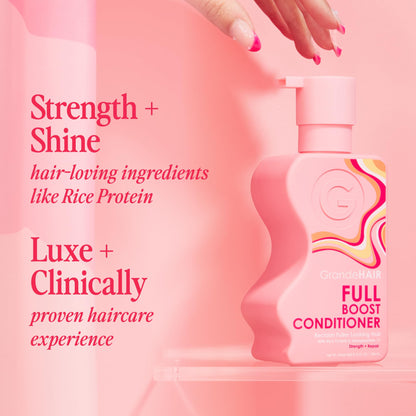Grande Cosmetics GrandeHAIR Full Boost Shampoo & Conditioner - Sulfate-Free with Niacinamide, Biotin & Rice Protein - Cleanses, Conditions & Strengthens for Healthier & Fuller Looking Hair