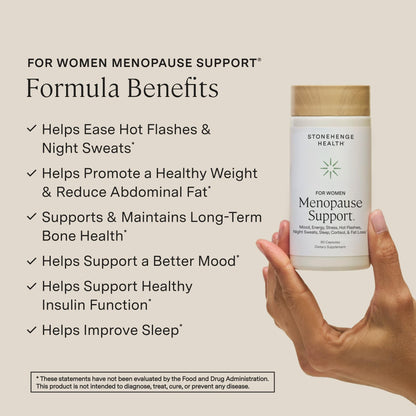 Stonehenge Health for Women Menopause Support for Peri + Menopause + Post - Mood, Energy, Stress, Hot Flashes, Night Sweats, Sleep & Cortisol, Chromax Chromium, Vitamin D3, KSM-66 Ashwagandha