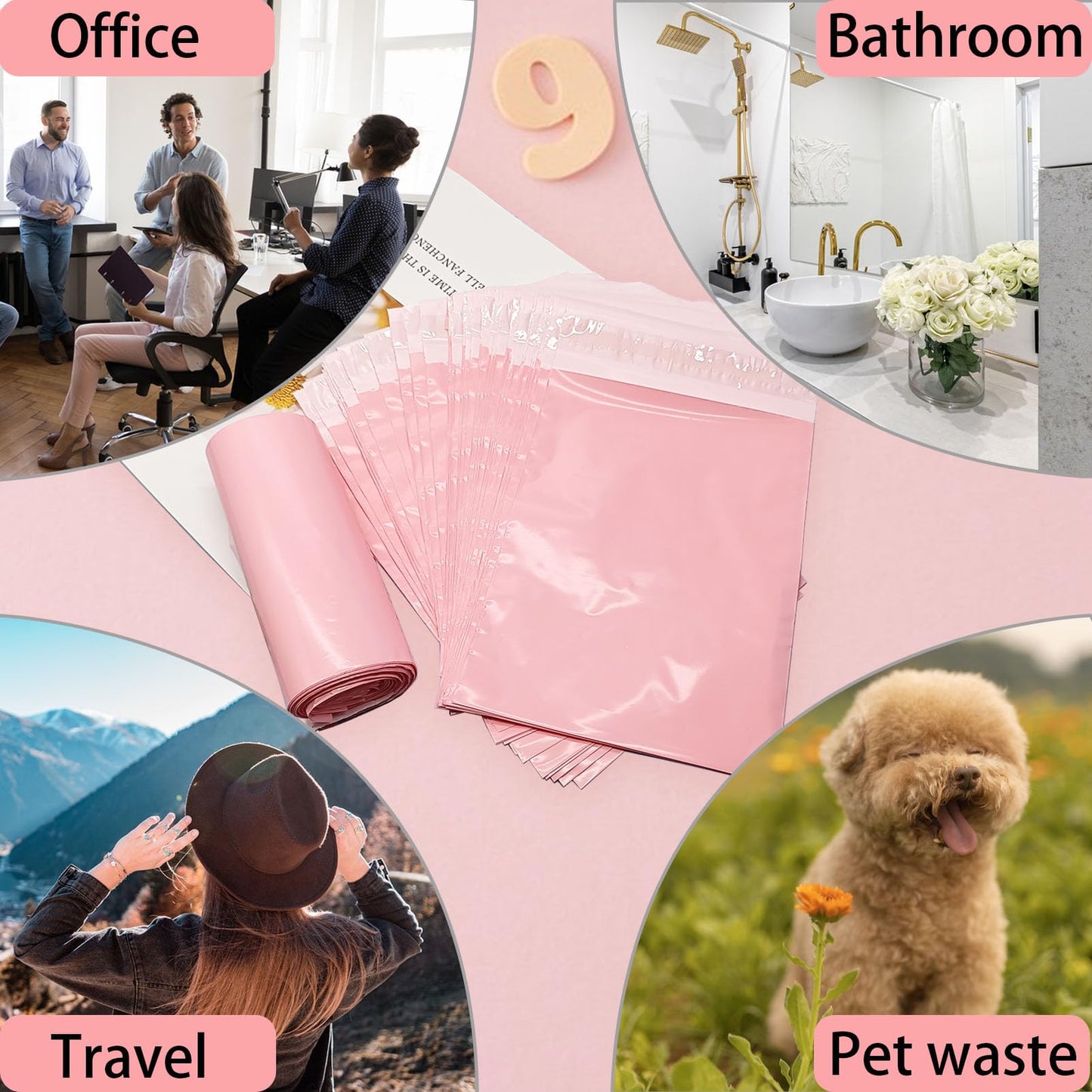 Sanitary Napkin Disposal Bags, 100Pcs Disposable Period Trash Bags, Feminine Hygiene Bags for Pads and Tampons, 1.67 Mil Pink Self-adhesive Feminine Product Disposal Bags for Blocking Odors, 6.7x9.8IN