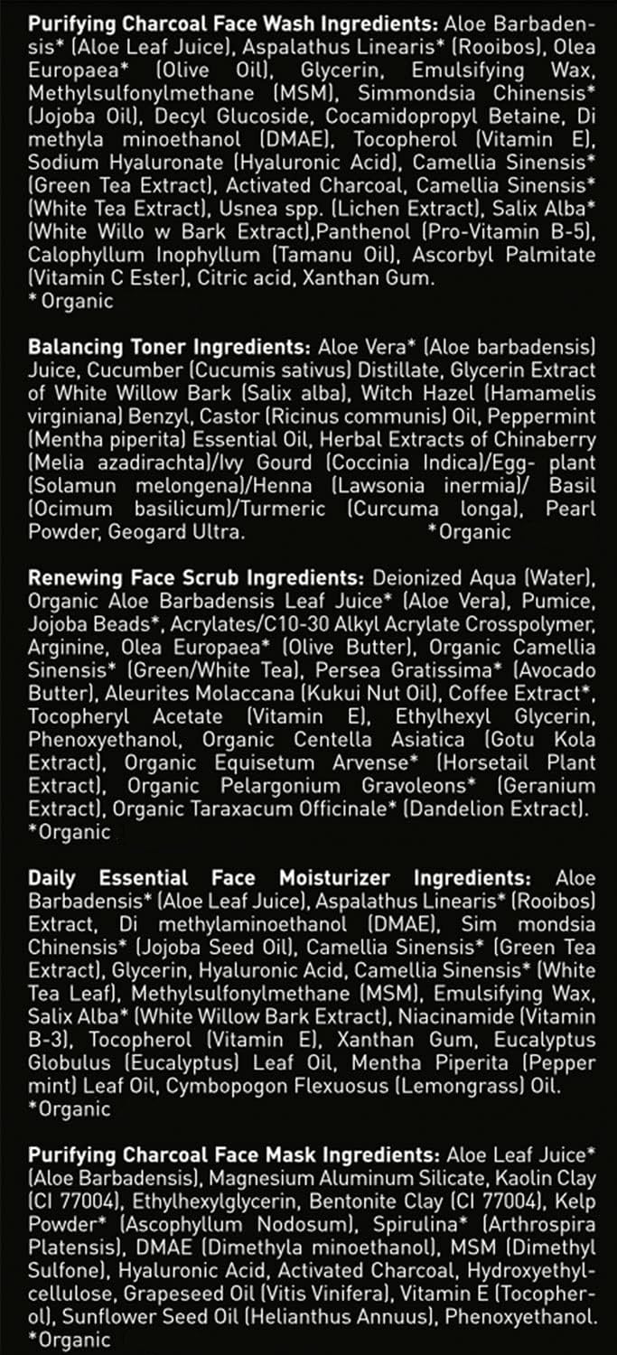 Brickell Men's Daily Elite Face Care Routine II, Toner, Charcoal Facial Wash, Face Scrub, Anti-Aging Night Cream, Eye Cream, Charcoal Mask and Moisturizer, Natural and Organic, Scented