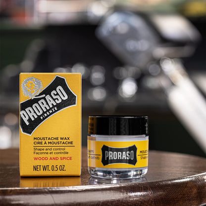 Proraso Medium Hold Moustache Wax - Natural Finish Beard & Moustache Styling Wax - Cream-to-wax Formula - 0.5oz