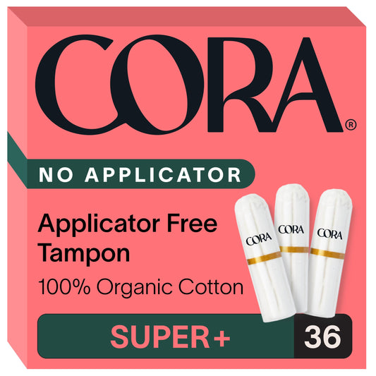 Cora Organic Cotton Non-Applicator Tampons (36 Super Plus Non-Applicator Tampons)