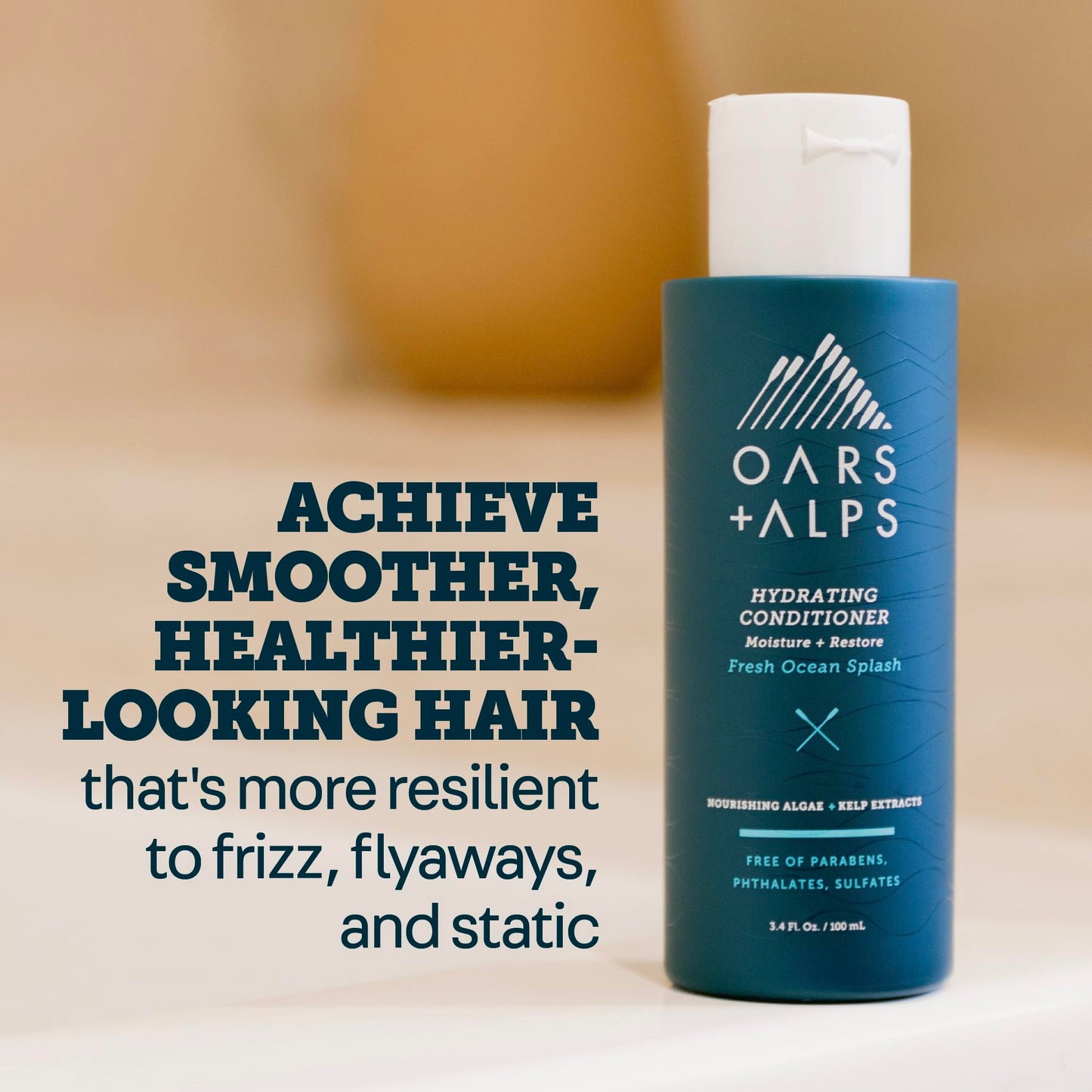 Oars + Alps Men's Sulfate Free Hair Shampoo and Conditioner Set, Infused with Kelp and Algae Extracts, Fresh Ocean Splash, Travel Size 3.4oz Each
